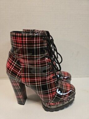 Jessica Simpson Size 8 Red Black Plaid Irella Platform Bootie Boots